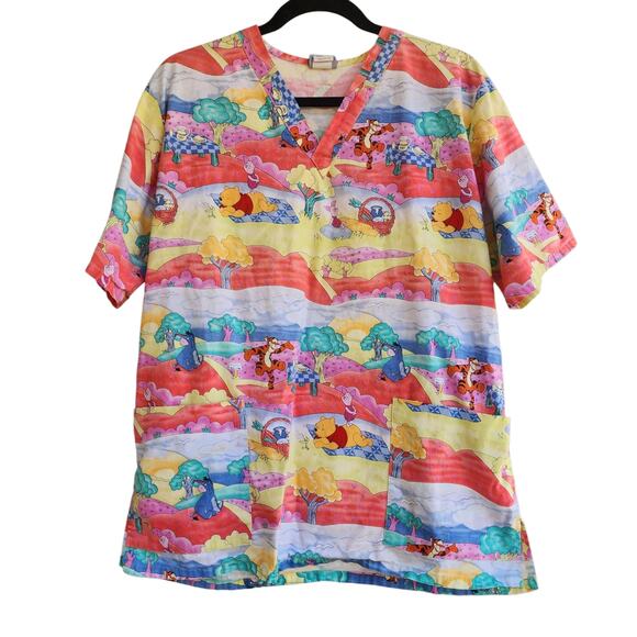 Disney Winnie the Pooh Tigger Piglet Eeyore Scrub Top Size Medium Barco Uniforms - Picture 1 of 5